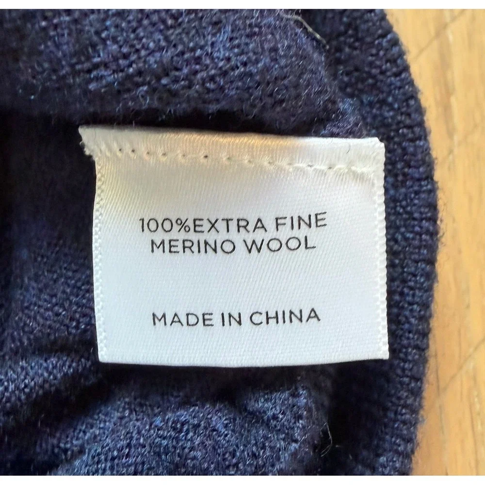 TURTLESON 100% Extra Fine Merino Wool Quarter Zip Men's Navy Blue Sweater XL